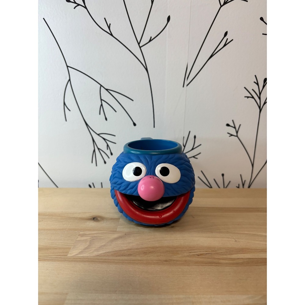 Vintage Sesame Street Grover‎ Plastic Mug Applause Inc 3D Character Cup Blue